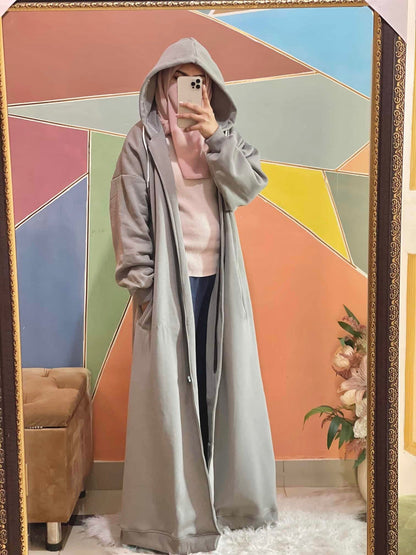 Hoodie Abaya (Silver Grey) Attires For Muslimah