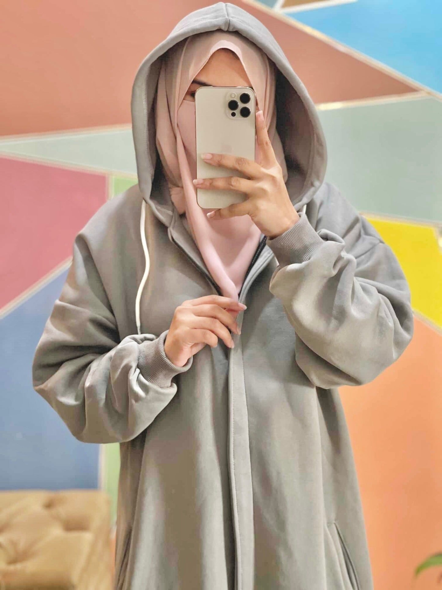 Hoodie Abaya (Silver Grey) Attires For Muslimah