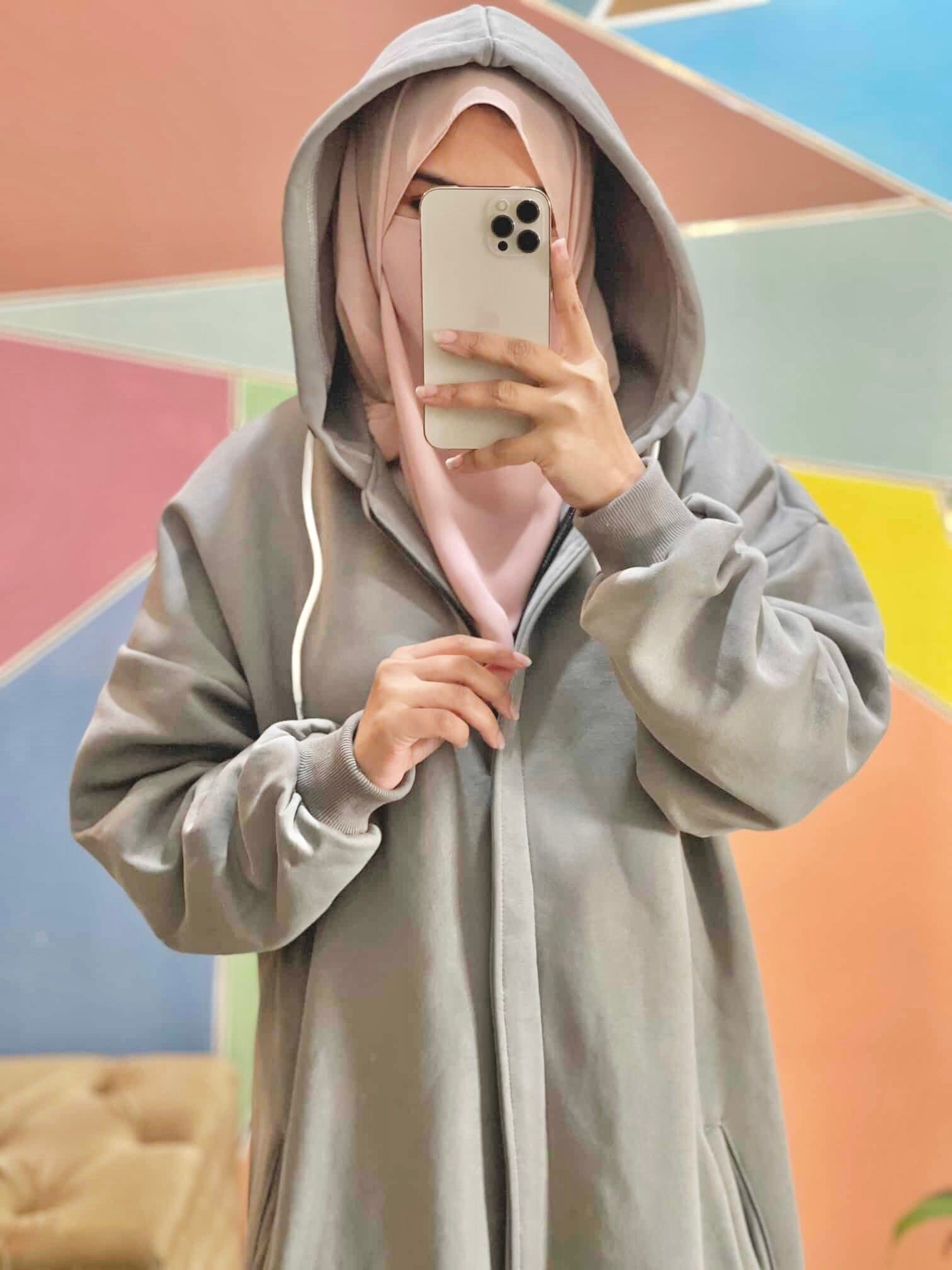 Hoodie Abaya (Silver Grey) Attires For Muslimah