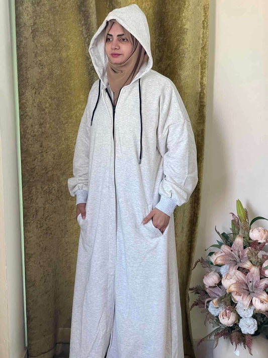 Hoodie Abaya (White) Attires For Muslimah