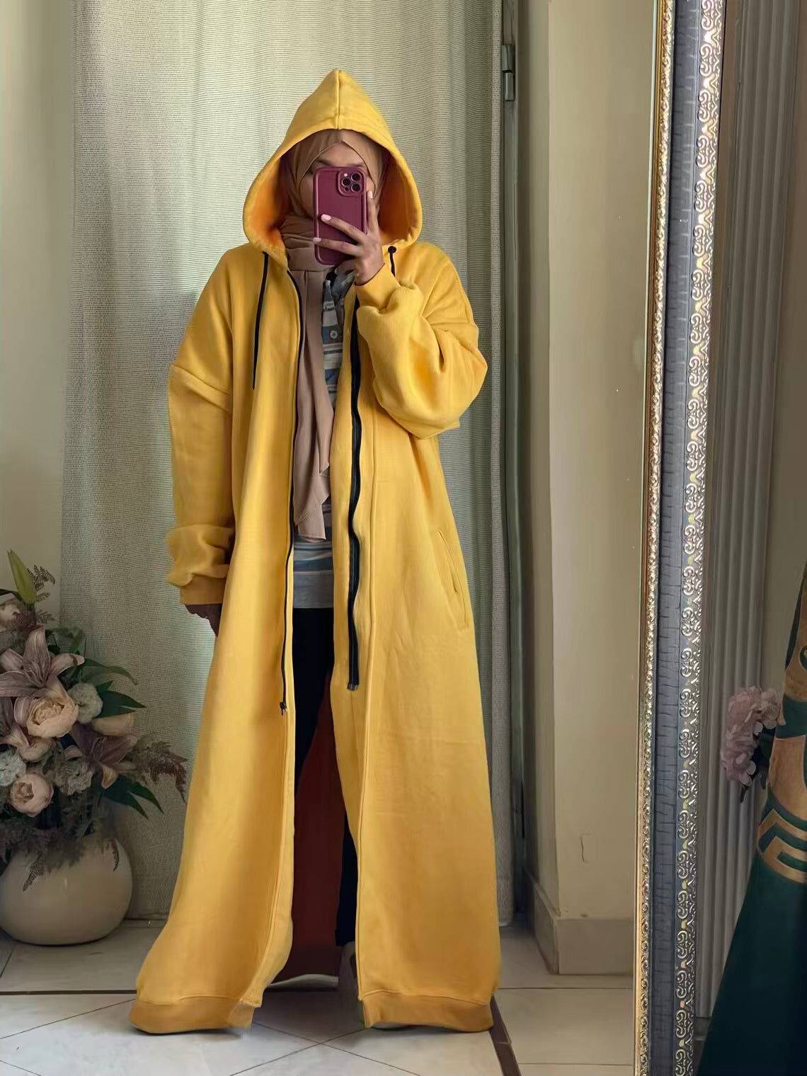 Hoodie Abaya (Yellow Mustard) Attires For Muslimah