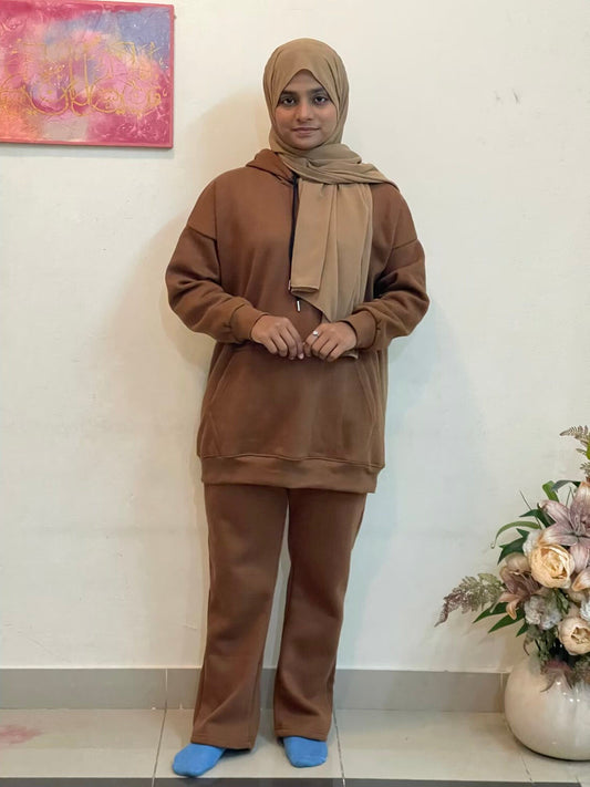 Hoodie Co Ord Set (Brown) Attires For Muslimah
