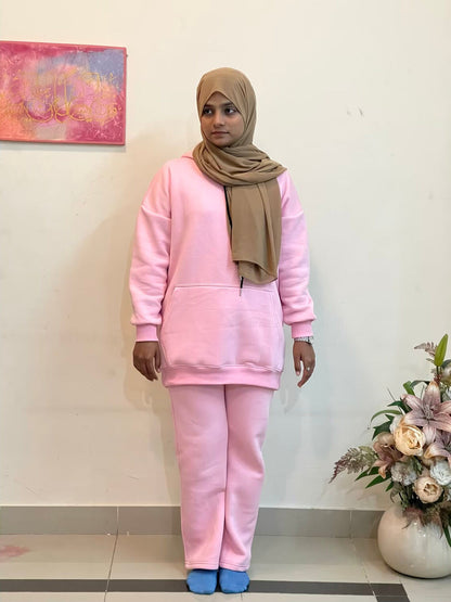 Hoodie Co Ord Set (pink) Attires For Muslimah