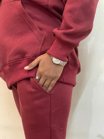 Hoodie Co Ord Set (Red) Attires For Muslimah