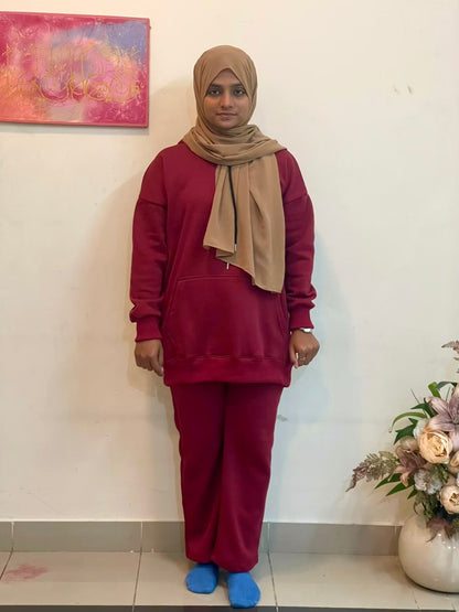 Hoodie Co Ord Set (Red) Attires For Muslimah