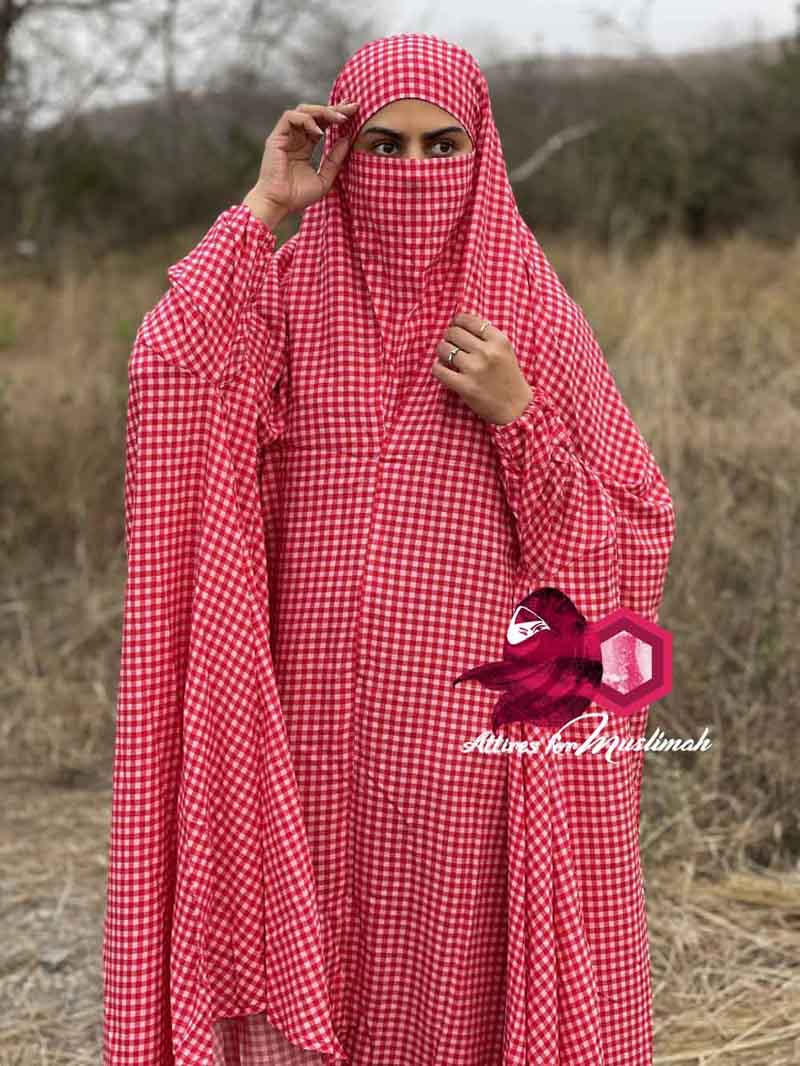 Full Coverage Namaz chadar with sleeves + Niqab (Linen)