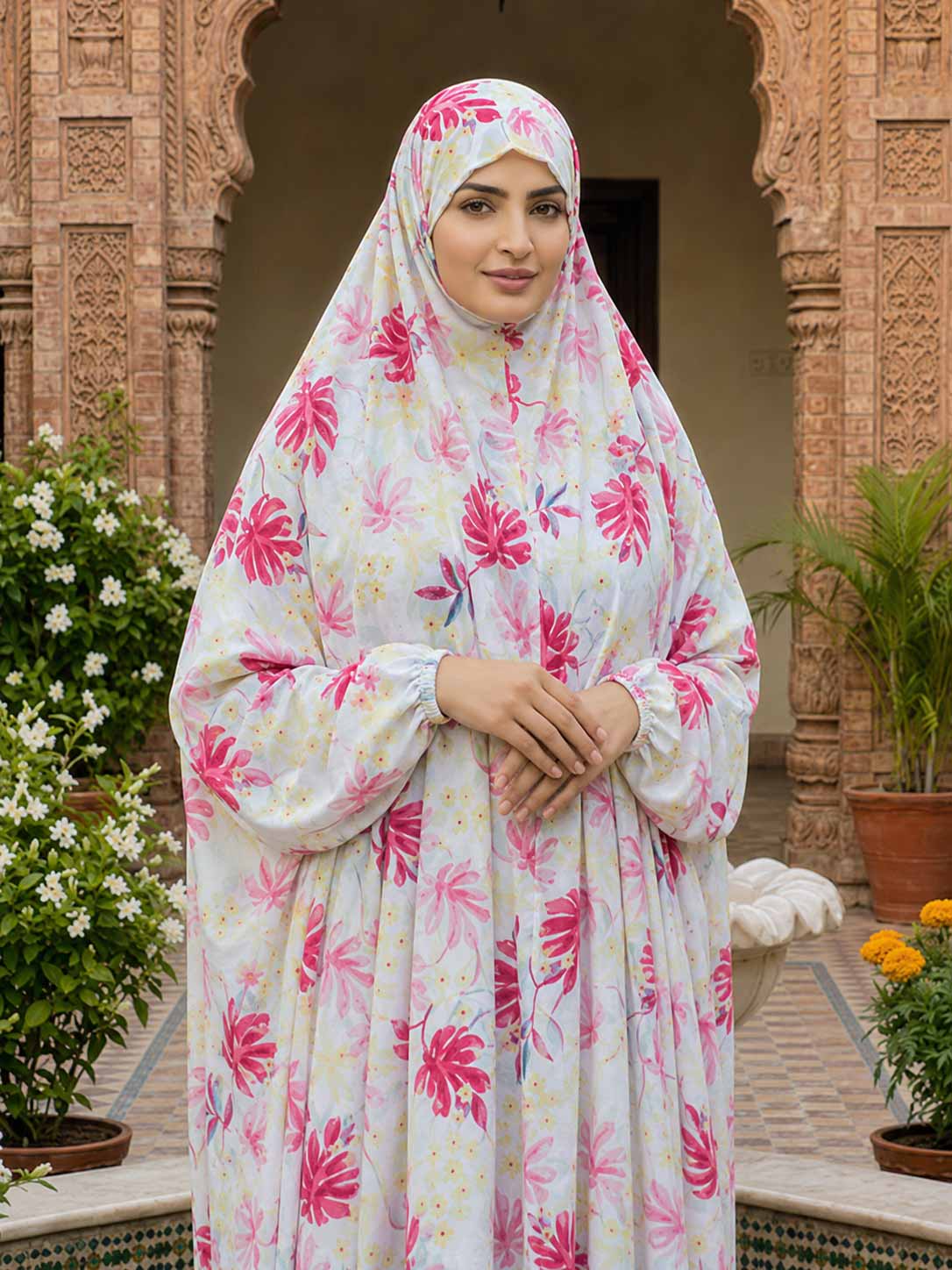 Full Coverage Namaz Chadar with Sleeves + Niqab (Pure Lawn)